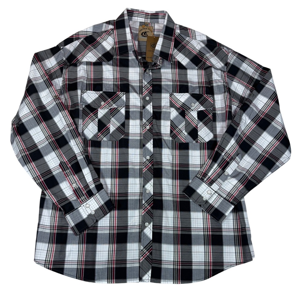 Coevals Club Mens XXL Western Snap Shirt Black White Red Plaid Long Sleeve New